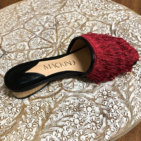 Brand New Red & Black Fringe Statement Sandals - Picture 5 of 8